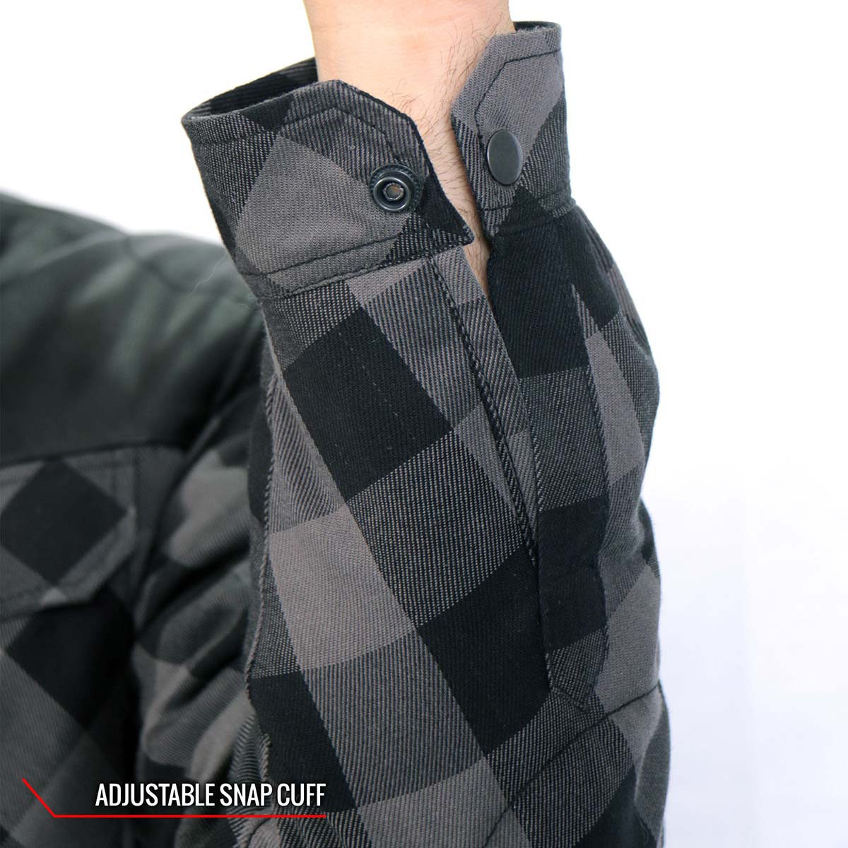 Hot Leathers JKM3203 Men's Grey and Black Aramid Fibers Reinforced Leather and Plaid Flannel Shirt