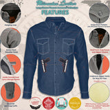 Milwaukee Leather MPM1622 Men's Black CE Armored Denim Long Sleeve Shirt Reinforced w/ Aramid Fibers