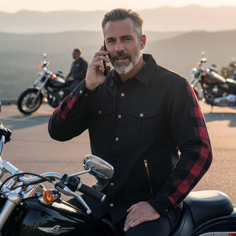 Milwaukee Leather Men’s Two-Tone CE Armored Flannel - Solid Front / Plaid Back - Reinforced w/ Aramid Fibers - MPM1671