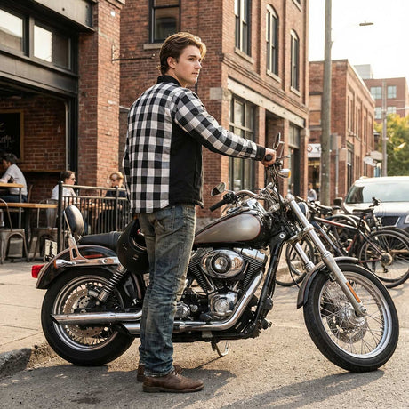 Milwaukee Leather Men’s Two-Tone CE Armored Flannel - Solid Front / Plaid Back - Reinforced w/ Aramid Fibers - MPM1673