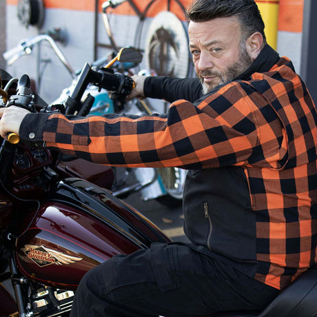 Milwaukee Leather Men’s Two-Tone CE Armored Flannel - Solid Front / Plaid Back - Reinforced w/ Aramid Fibers - MPM1672