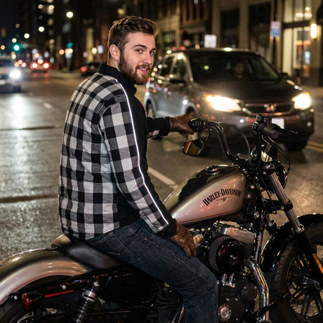 Milwaukee Leather Men’s Two-Tone CE Armored Flannel - Solid Front / Plaid Back - Reinforced w/ Aramid Fibers - MPM1673