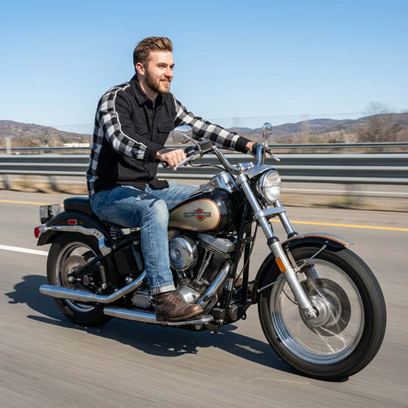 Milwaukee Leather Men’s Two-Tone CE Armored Flannel - Solid Front / Plaid Back - Reinforced w/ Aramid Fibers - MPM1673
