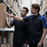 Milwaukee Motorcycle Clothing Co. Men’s Blk/Blu Mechanic Work Shirt – w / Reflective Strip, Rider‑Built MDM11602