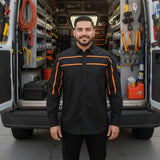 MMCC Men's Octane Long Sleeve Mechanic Shirt - Black with Orange Stripe - 50-50 Cotton Poly - MMCC16003