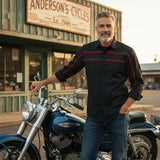 MMCC Men's Octane Long Sleeve Mechanic Shirt - Black with Red Stripe - 50-50 Cotton Poly - MMCC16002