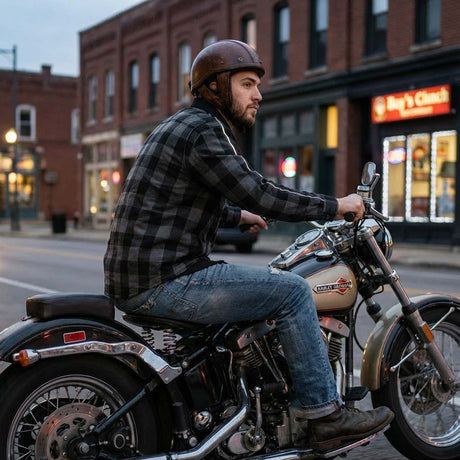 Milwaukee Leather Men’s Two-Tone CE Armored Flannel - Solid Front / Plaid Back - Reinforced w/ Aramid Fibers - MPM1670