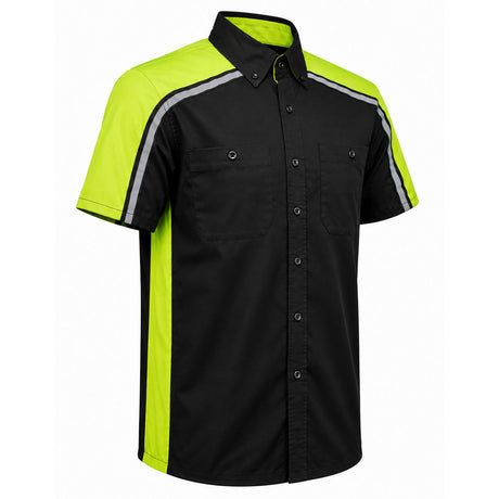 Milwaukee Motorcycle Clothing Co. Men’s Blk/Green Mechanic Work Shirt – w / Reflective Strip, Rider‑Built MDM11604