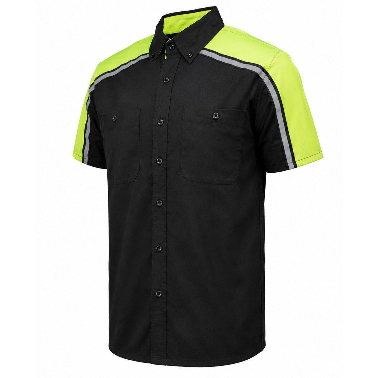 Men's "Delco" Black/Neon Green Mechanic Work Shirt - Cotton Button Up Shop Shirt - MDM11604