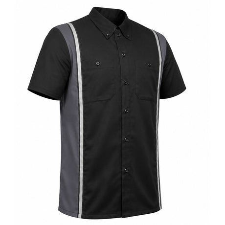 Milwaukee Motorcycle Clothing Co. Men’s Blk/Grey Mechanic Work Shirt – w / Reflective Strip, Rider‑Built MDM11608