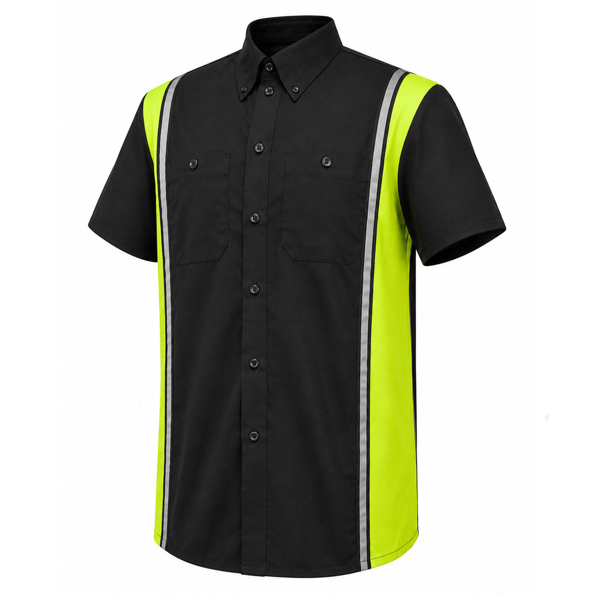 Milwaukee Motorcycle Clothing Co. Men’s Blk/Green Mechanic Work Shirt – w / Reflective Strip, Rider‑Built MDM11611