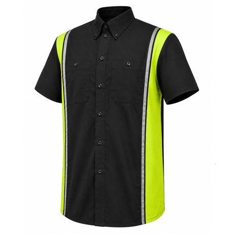 Milwaukee Motorcycle Clothing Co. Men’s Blk/Green Mechanic Work Shirt – w / Reflective Strip, Rider‑Built MDM11611