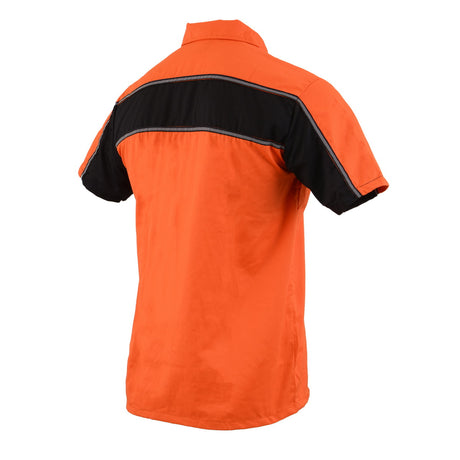 Milwaukee Leather MDM11670 Men’s Orange-Black Mechanic Work Shirt w/ Reflective Strip - Heavy-Duty Button-Up