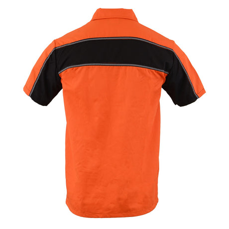 Milwaukee Leather MDM11670 Men’s Orange-Black Mechanic Work Shirt w/ Reflective Strip - Heavy-Duty Button-Up