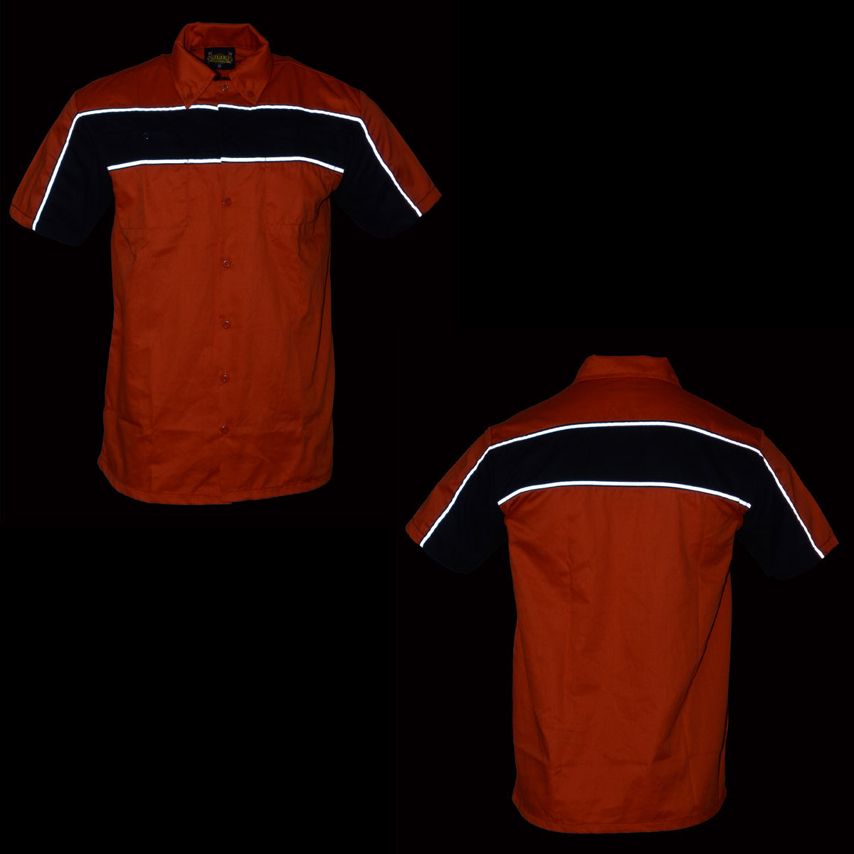 Milwaukee Leather MDM11670 Men’s Orange-Black Mechanic Work Shirt w/ Reflective Strip - Heavy-Duty Button-Up