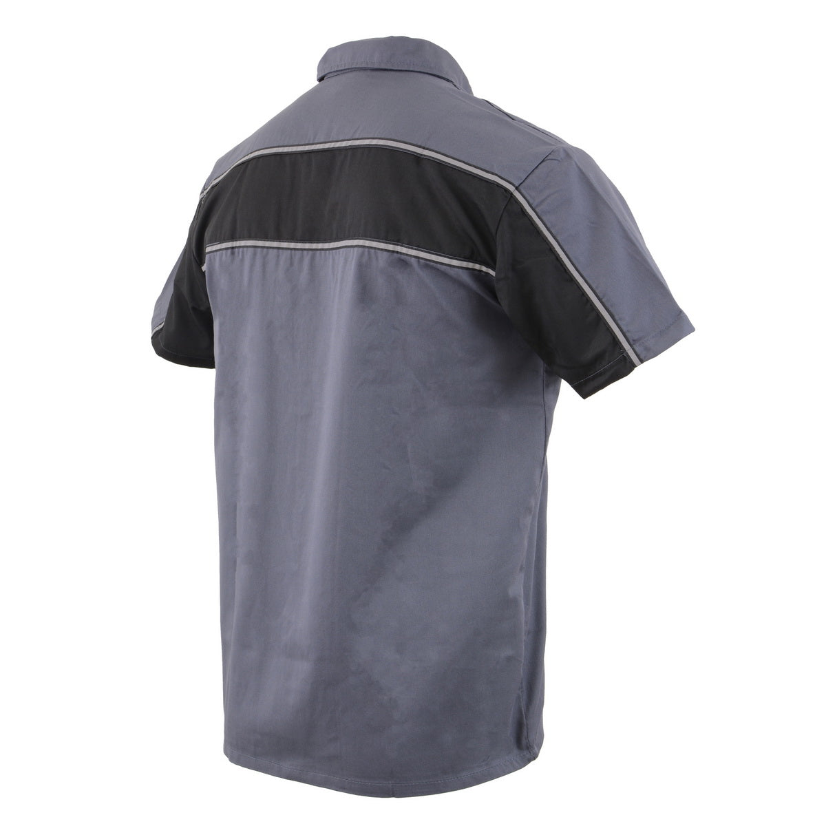 Milwaukee Leather MDM11671 Men’s Grey-Black Mechanic Work Shirt w/ Reflective Strip - Heavy-Duty Button-Up