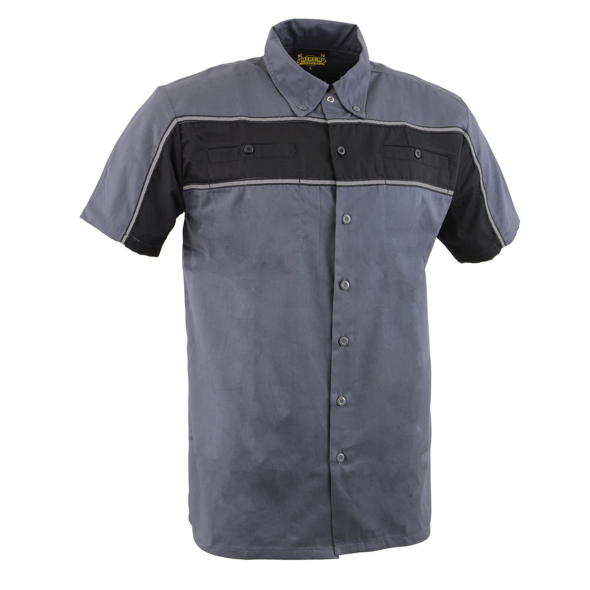 Milwaukee Leather MDM11671 Men’s Grey-Black Mechanic Work Shirt w/ Reflective Strip - Heavy-Duty Button-Up