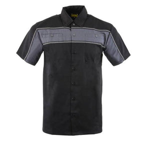 Milwaukee Leather MDM11672 Men’s Grey-Black Mechanic Work Shirt w/ Reflective Strip - Heavy-Duty Button-Up