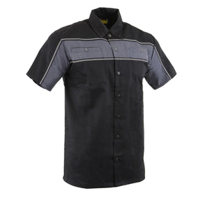 Milwaukee Leather MDM11672 Men’s Grey-Black Mechanic Work Shirt w/ Reflective Strip - Heavy-Duty Button-Up