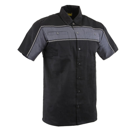 Milwaukee Leather MDM11672 Men’s Grey-Black Mechanic Work Shirt w/ Reflective Strip - Heavy-Duty Button-Up