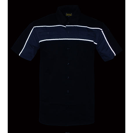 Milwaukee Leather MDM11672 Men’s Grey-Black Mechanic Work Shirt w/ Reflective Strip - Heavy-Duty Button-Up