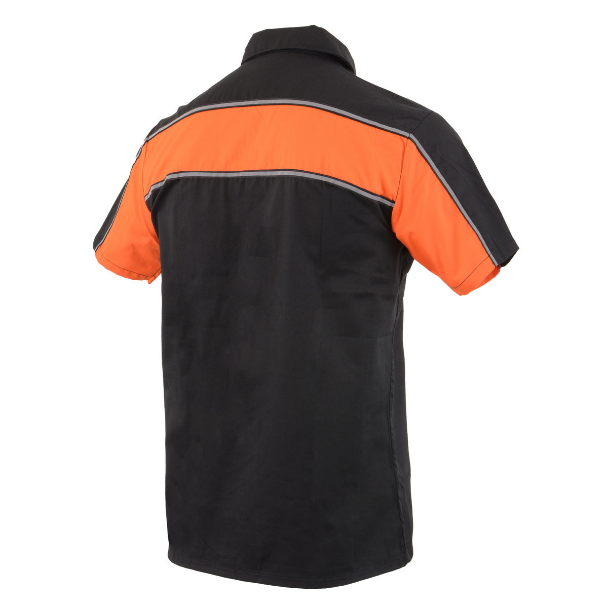 Milwaukee Leather MDM11673 Men’s Black-Orange Mechanic Work Shirt w/ Reflective Strip - Heavy-Duty Button-Up