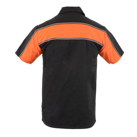 Milwaukee Leather MDM11673 Men’s Black-Orange Mechanic Work Shirt w/ Reflective Strip - Heavy-Duty Button-Up