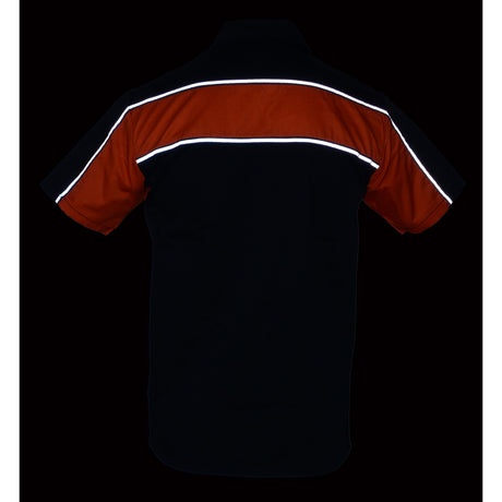 Milwaukee Leather MDM11673 Men’s Black-Orange Mechanic Work Shirt w/ Reflective Strip - Heavy-Duty Button-Up
