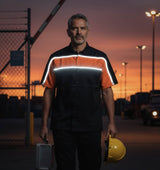 Milwaukee Leather MDM11673 Men’s Black-Orange Mechanic Work Shirt w/ Reflective Strip - Heavy-Duty Button-Up
