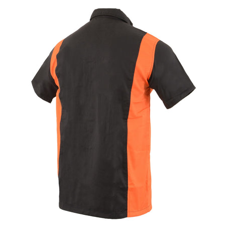 Biker Clothing Co. MDM11675 Men’s Black-Neon-Orange Button-Up Heavy-Duty Work Shirt - Classic Mechanic Shirt w/ Pockets