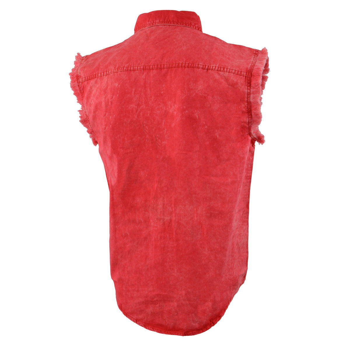 Milwaukee Leather MDM11681 Men’s Classic Red Button-Down Cut Off Frayed Sleeveless Casual Shirt