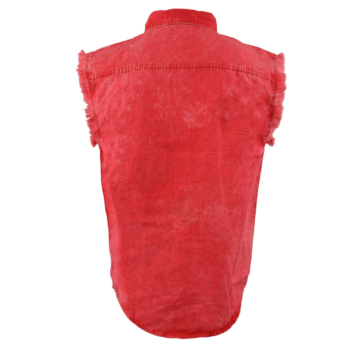 Milwaukee Leather MDM11681 Men’s Classic Red Button-Down Cut Off Frayed Sleeveless Casual Shirt
