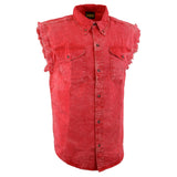 Milwaukee Leather MDM11681 Men’s Classic Red Button-Down Cut Off Frayed Sleeveless Casual Shirt