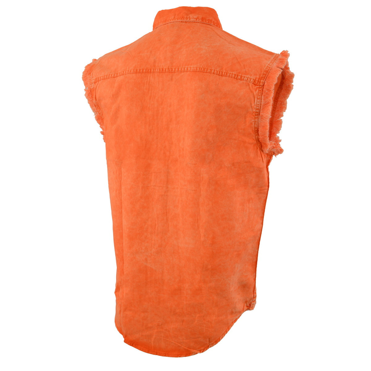 Milwaukee Leather MDM11682 Men’s Classic Orange/Beige Button-Down Cut Off Frayed Sleeveless Casual Shirt