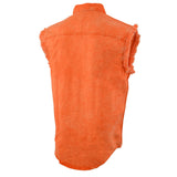 Milwaukee Leather MDM11682 Men’s Classic Orange/Beige Button-Down Cut Off Frayed Sleeveless Casual Shirt