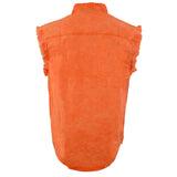 Milwaukee Leather MDM11682 Men’s Classic Orange/Beige Button-Down Cut Off Frayed Sleeveless Casual Shirt