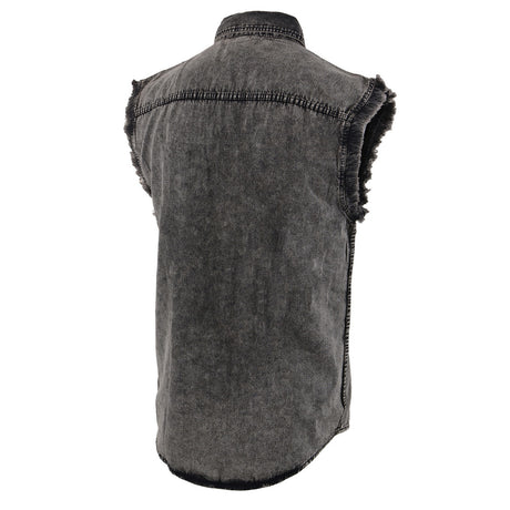 Milwaukee Leather MDM11683 Men’s Classic Beige/Black Button-Down Cut Off Frayed Sleeveless Casual Shirt