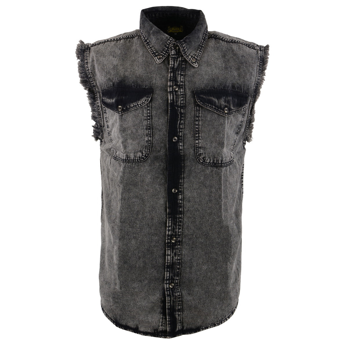 Milwaukee Leather MDM11683 Men’s Classic Beige/Black Button-Down Cut Off Frayed Sleeveless Casual Shirt