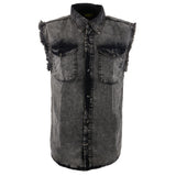 Milwaukee Leather MDM11683 Men’s Classic Beige/Black Button-Down Cut Off Frayed Sleeveless Casual Shirt