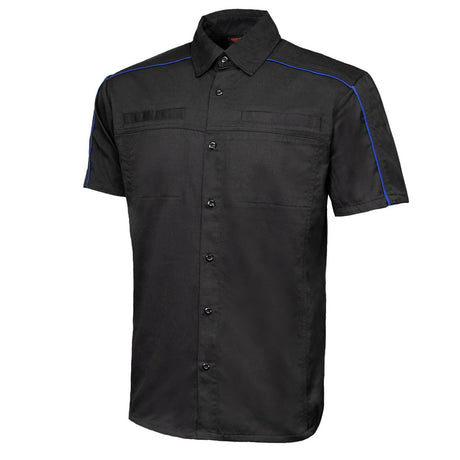 MMCC Men's Slipstream Black/Royal Blue Mechanic Work Shirt - 100% Cotton w/ Microfiber Panel - MDM11692