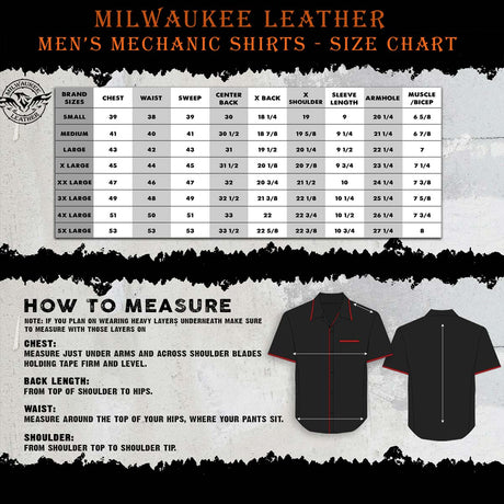 Milwaukee Leather MDM11672 Men’s Grey-Black Mechanic Work Shirt w/ Reflective Strip - Heavy-Duty Button-Up