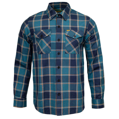The Kraken Men's Blue Teal Orange Plaid Flannel Shirt - 100% Cotton Long Sleeve Button-Up - MMC11600