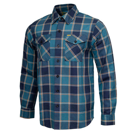 The Kraken Men's Blue Teal Orange Plaid Flannel Shirt - 100% Cotton Long Sleeve Button-Up - MMC11600
