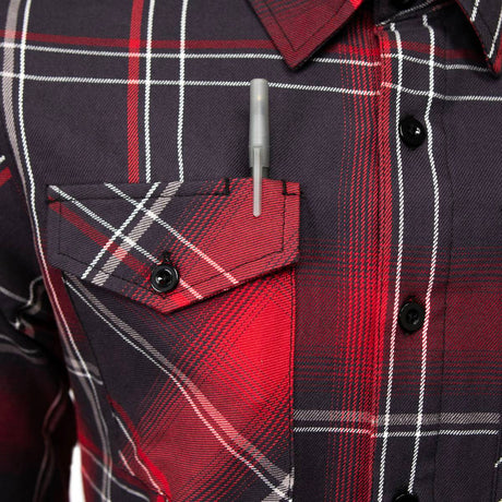 Scorpion Men's Red Black White Plaid Flannel Shirt - 100% Cotton Long Sleeve Button-Up - MMC11601