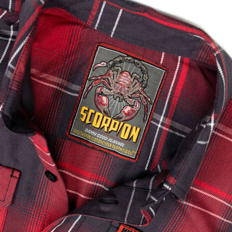 MMCC Men's Scorpion Red Black White Plaid Long Sleeve Flannel Shirt - Button-Up - MMC11601