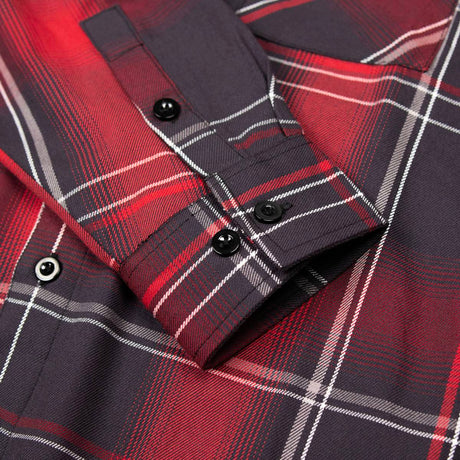 MMCC Men's Scorpion Red Black White Plaid Long Sleeve Flannel Shirt - Button-Up - MMC11601