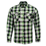 Radioactive Men's Black Gray Green Plaid Flannel Shirt - 100% Cotton Long Sleeve Button-Up - MMC11602