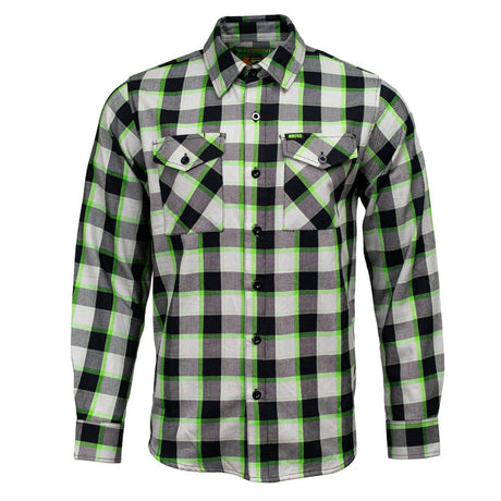 Radioactive Men's Black Gray Green Plaid Flannel Shirt - 100% Cotton Long Sleeve Button-Up - MMC11602