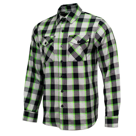 Radioactive Men's Black Gray Green Plaid Flannel Shirt - 100% Cotton Long Sleeve Button-Up - MMC11602