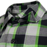 MMCC Men's Radioactive Black Gray Green Plaid Long Sleeve Flannel Shirt - Button-Up - MMC11602